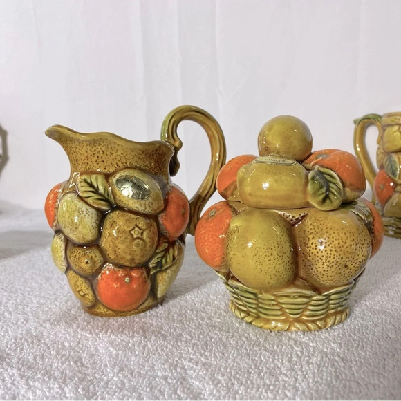 Vintage MCM Japan Pottery Ceramic Orange Spice 8Pc  Tea Set - Picture 9 of 16